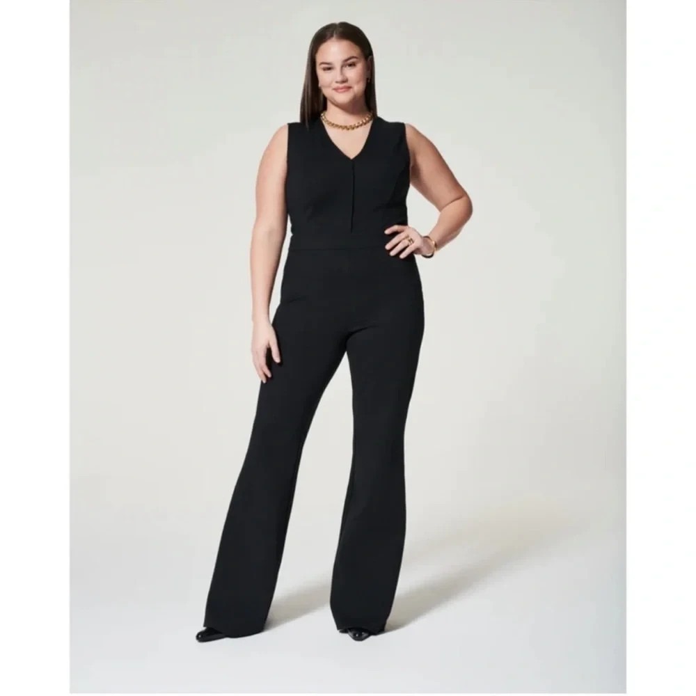 SPANX Perfect Sleeveless Jumpsuit Size 3X Petite Black Wide Leg Shaping 20383Q